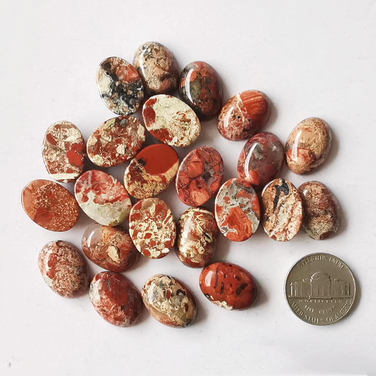 Bacatgem 7 Pcs Flame Jasper Oval Cabochons Flatback Crystal Stone Gemstones Beads for Jewelry Making DIY,18x13mm