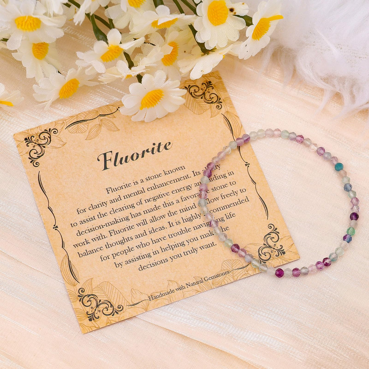 BONNY BOXX Natural Genuine Gemstone Faceted Round Beads Bracelets, 3mm Adjustable Stretchy Tiny Faceted Fluorite Bracelet, Healing Crystal Reiki Chakra Dainty Jewelry Fashion Gifts