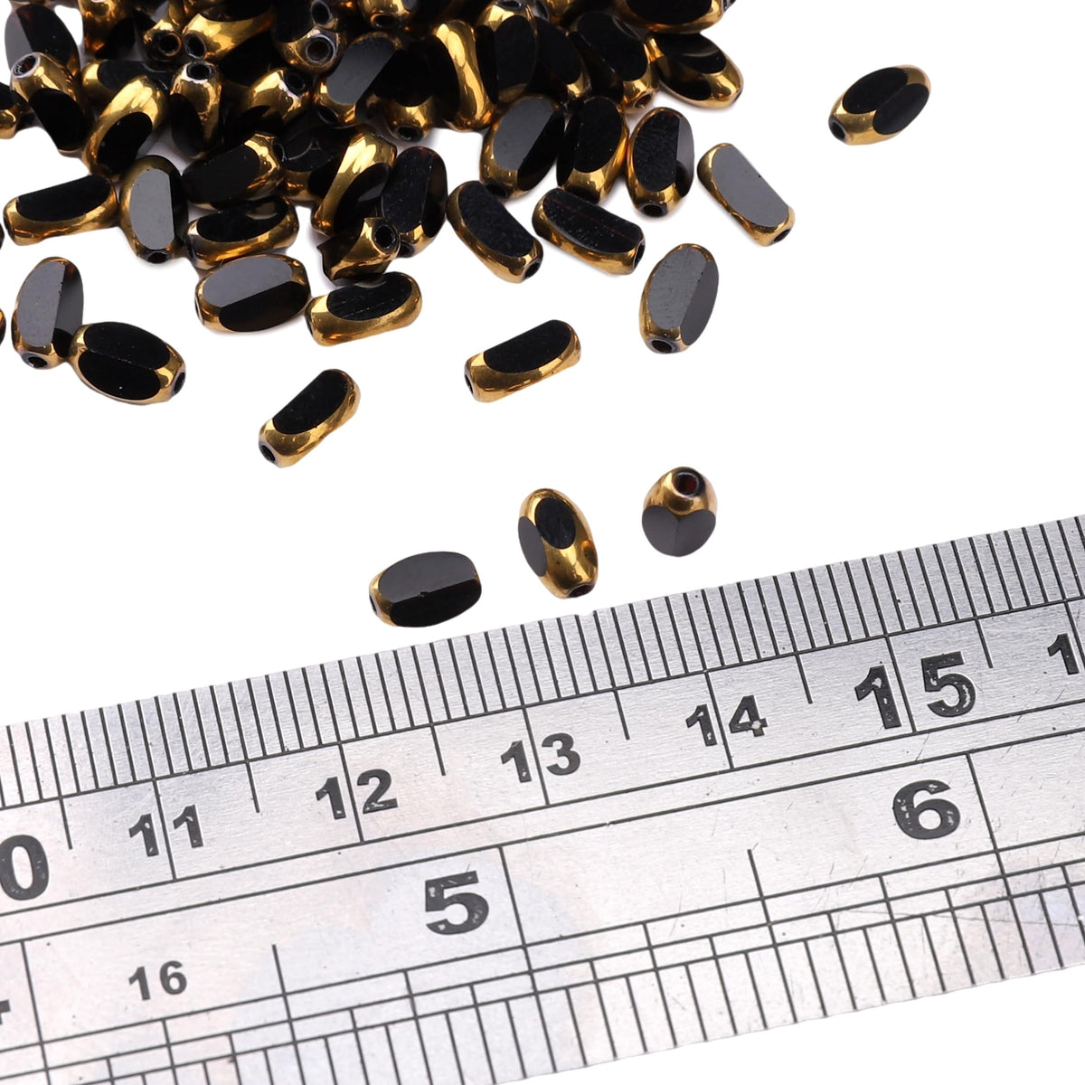 DADIFEN Glass Rice Beads Black 4x6mm 50pcs Faceted Oval Golden Edge Crystal Loose Beads for DIY Craft Jewelry Making