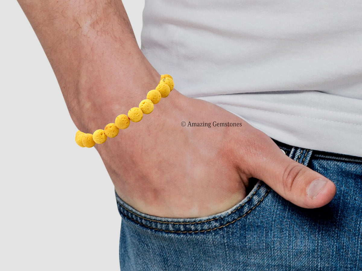 Amazing Gemstone Crystal Bracelet for Women Men's Gifts - Protection Healing Crystal Bracelet - 8mm Gemstone Beaded Stretchable Bracelet Pulseras Para Hombres Mujer Stocking Stuffers Mothers Day Gift (Yellow Lava)