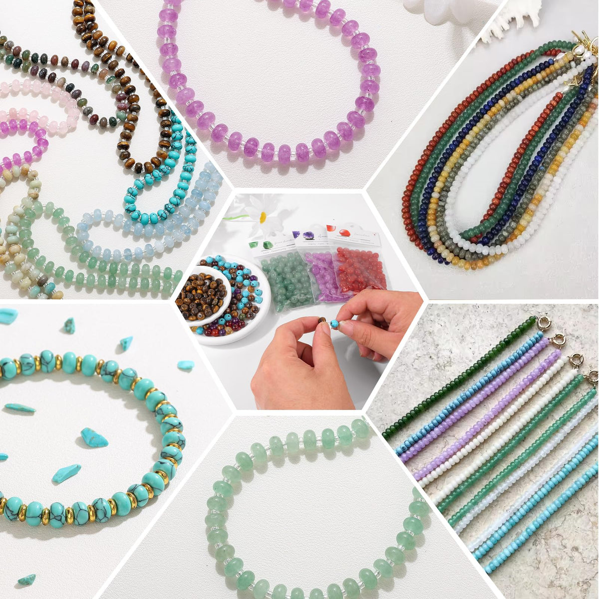 Raicegs 100pcs 5×8mm Rondelle Black Tourmaline Beads Natural Gemstone Beads Abacus Disk Stone Loose Beads for Jewelry Making DIY Bracelets Necklace