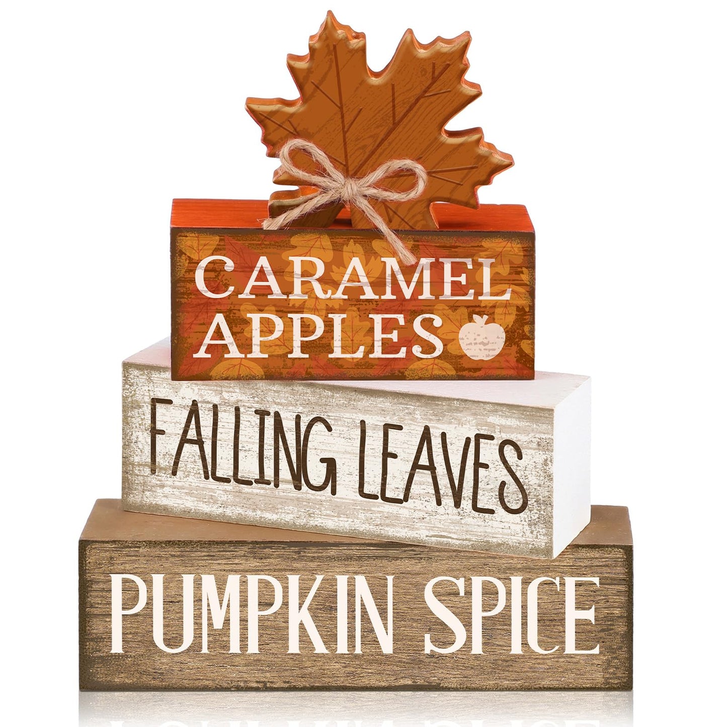 Moucuny 4 Pcs Fall Decor Wooden Maple Leaf Decoration Thanksgiving Tiered Tray Decor Rustic Wooden Maple Leaf Block Signs Thanksgiving Table Centerpiece Farmhouse for Autumn Harvest Party Kitchen Home
