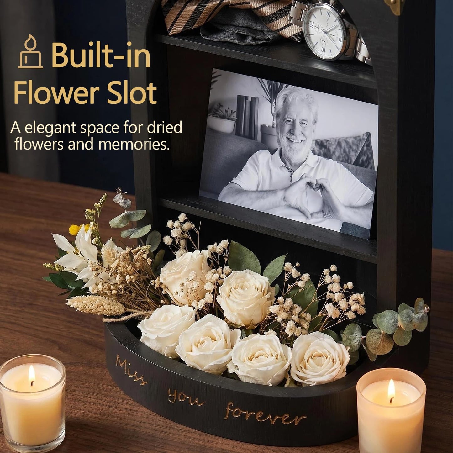DGWJSU Shadow Box Frame, 8.66x12.5″ Sympathy Gifts for Loss of Loved One, Keepsake Box, Shadow Boxes Display Cases Flower, Photos, Memorial Gifts, Sympathy Gifts, Celebration of Life, Black