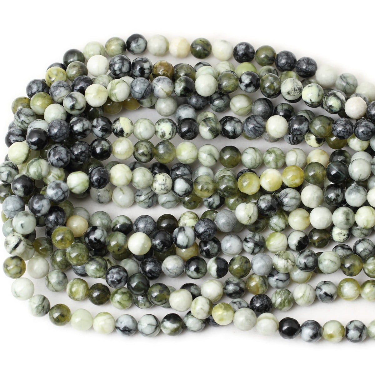 CHEAVIAN 45PCS 8mm Natural Green Vine Jasper Round Loose Beads for Jewelry Making 1 Strand 15"