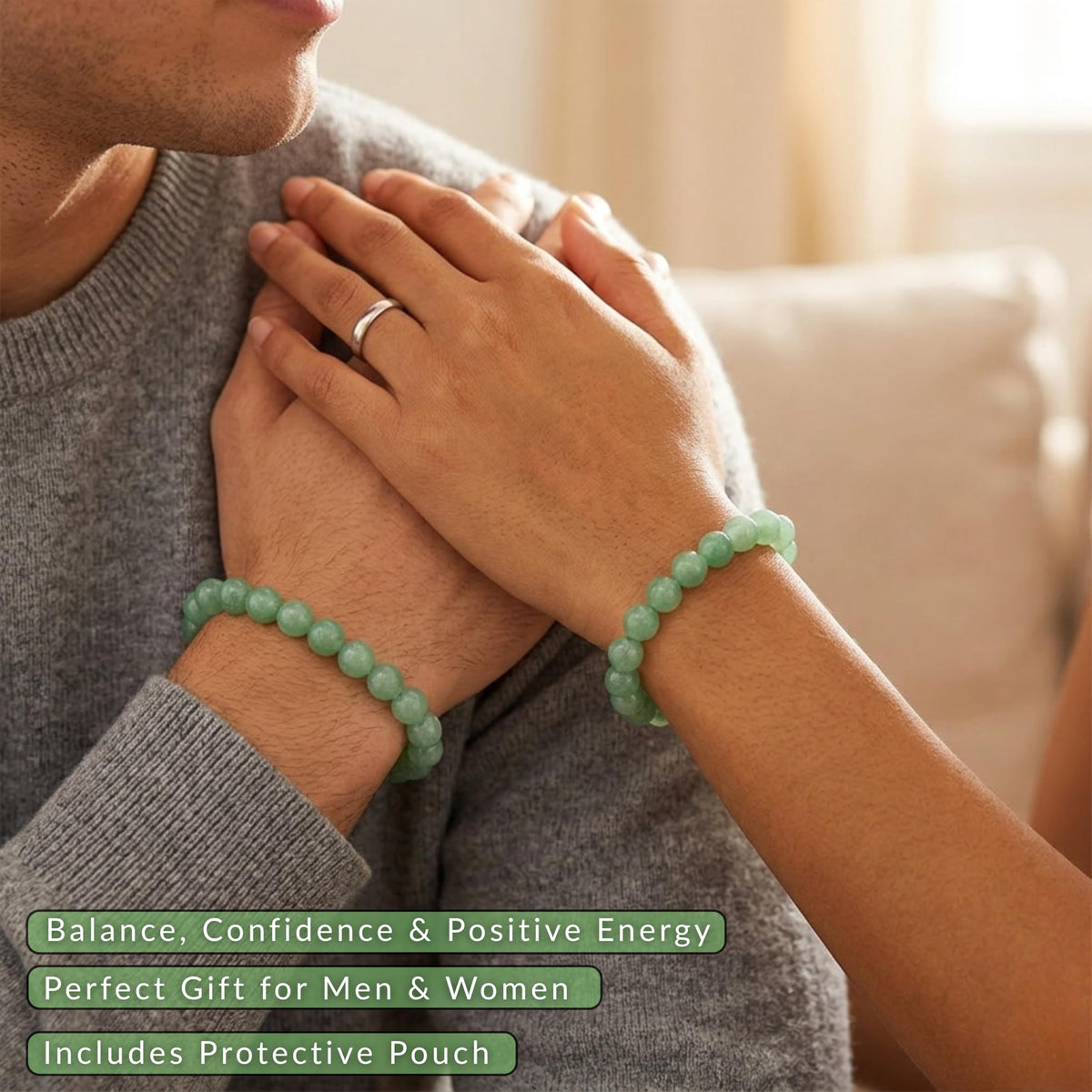 Cherry Tree Collection Green Aventurine Beaded Bracelet – Genuine 8mm Gemstone Stretch Bracelet for Men & Women – Handmade Crystal Bracelet - (Green Aventurine - S)
