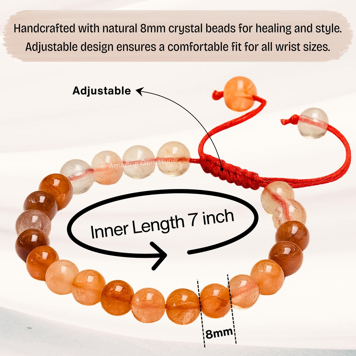 Amazing Gemstone Carnelian Bracelet for Women Men's Gifts - Protection Healing Crystal Bracelet - 8mm Gemstone Beaded Adjustable Bracelet