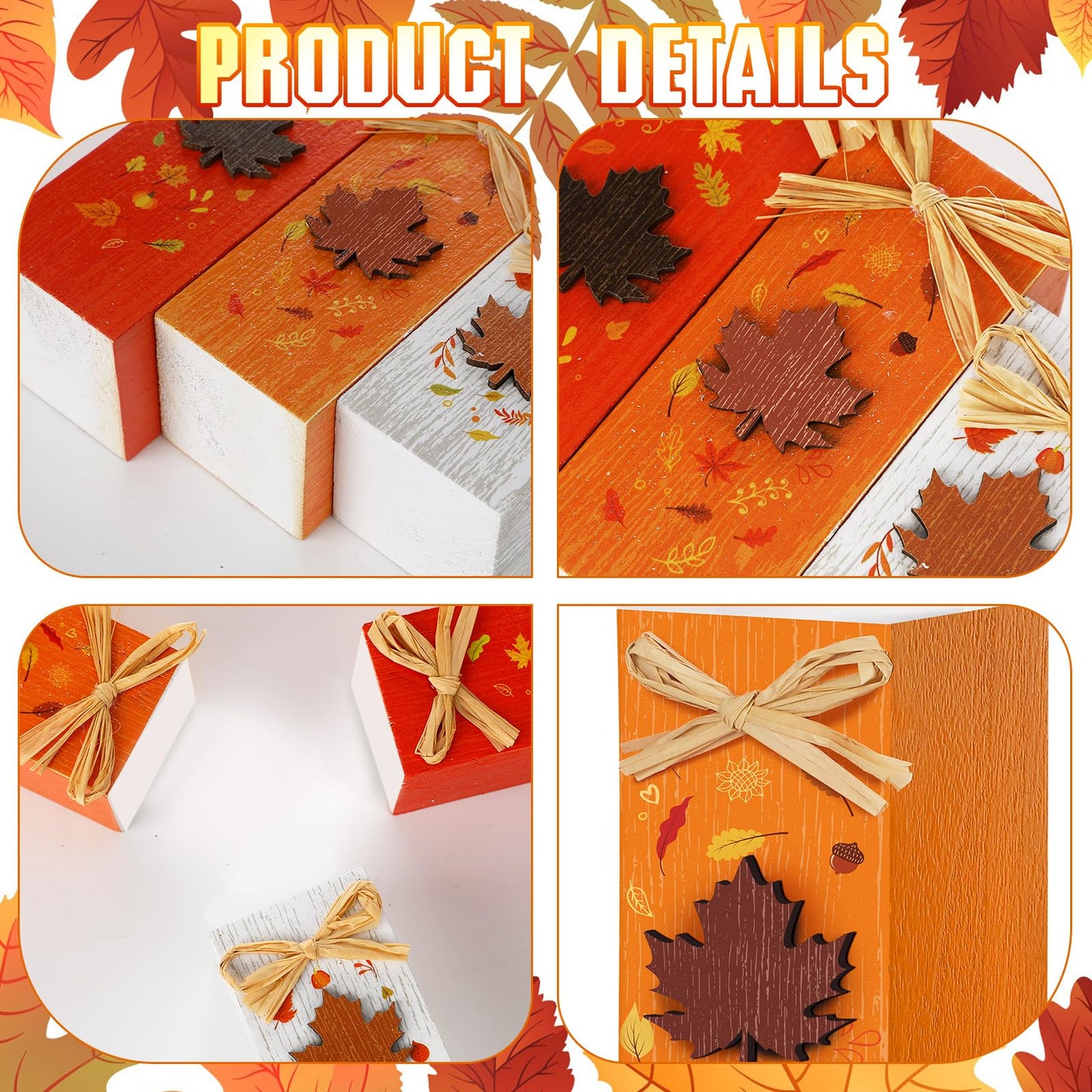 BBTO 3 Pcs Fall Wooden Table Decor Fall Tabletop Block Sign Farmhouse Thanksgiving Table Centerpiece Tiered Tray Decor for Autumn Harvest Home