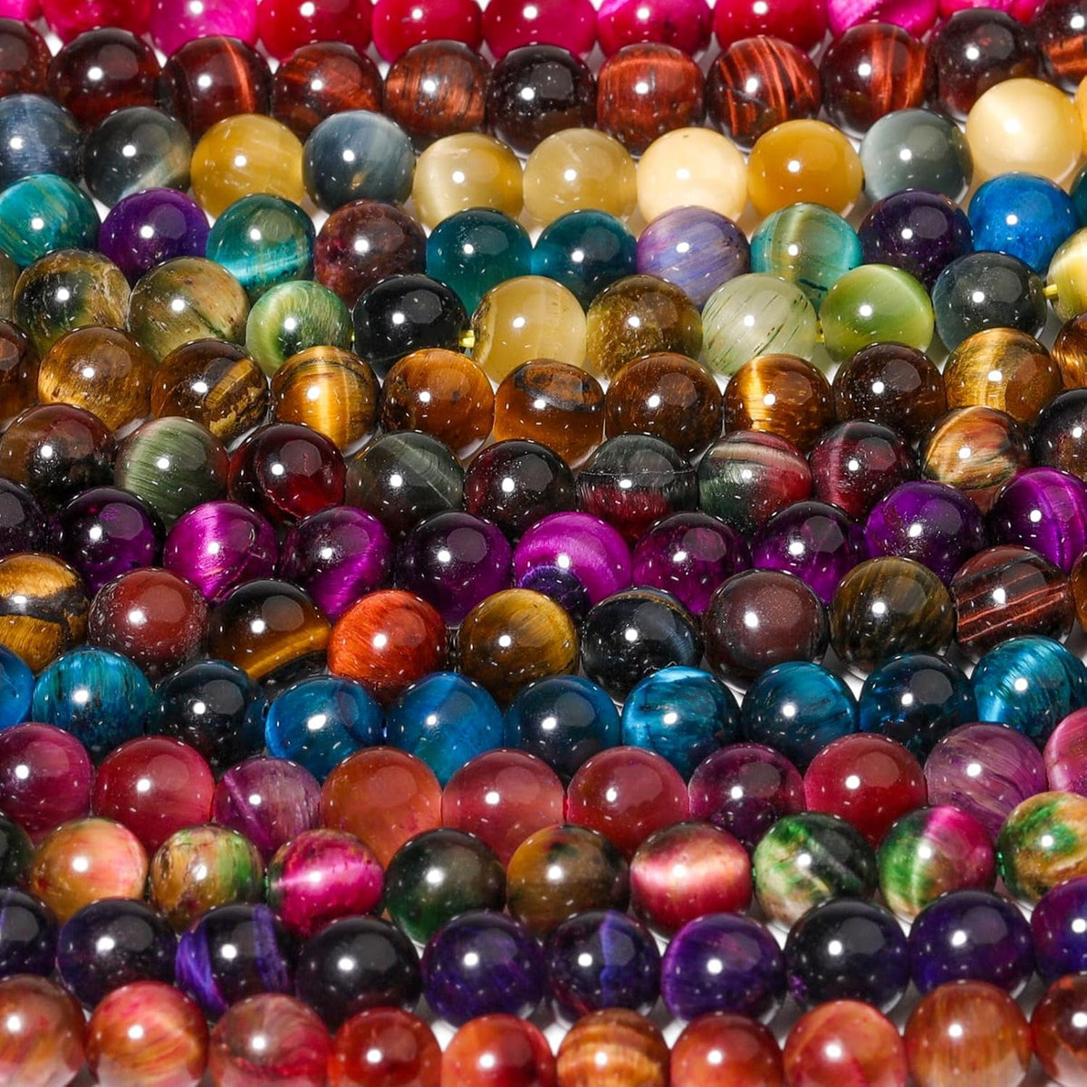 Yochus Natural Tiger Eye Beads, 60Pcs 6MM Milky Way Reddish Blue Color Enhance Round Loose Stone Bulk, DIY Charm Smooth Gemstone Beads for Jewelry Making