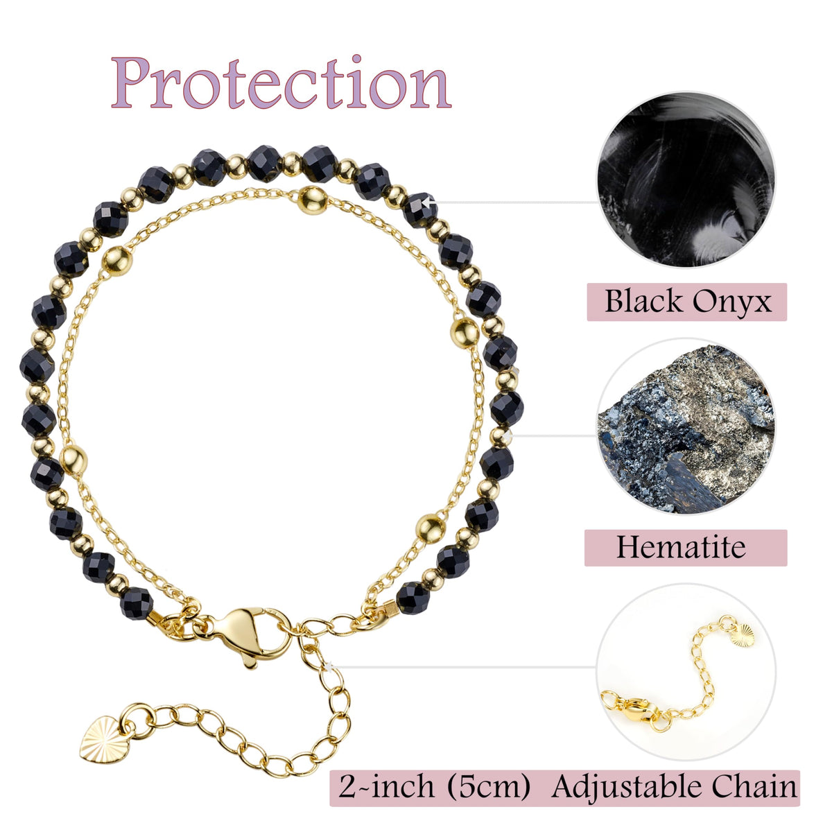 Farfume Black Onyx Crystal Bracelet Beaded Bracelets for Women 4mm Natural Stone Beads Gemstone Handmade Jewelry Valentine's Day Gifts