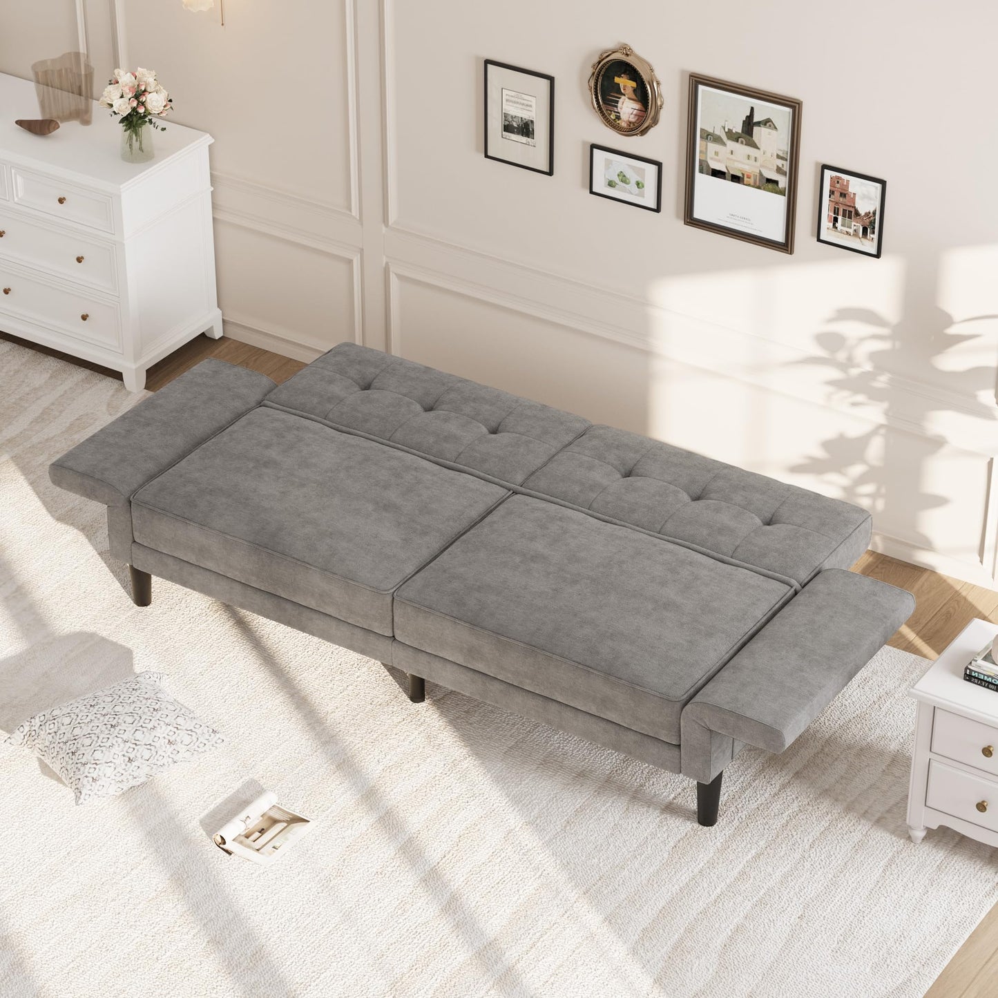 Garvee 89" Futon Sofa Bed, Modern Futon Couch Bed with Adjustable Backrest & Armrest, Comfy Convertible Sleeper Couch for Living Room Bedroom Apartment, Grey