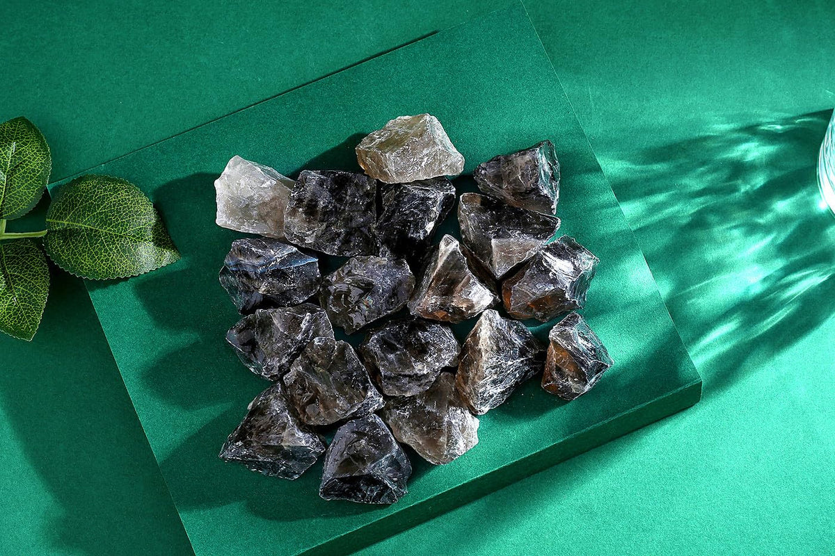 QINJIEJIE Smoky Quartz Crystals Raw Stones Natural Rough Gemstones Rocks Bulk Large 0.8-1.2" Healing Gems Reiki Fountain Rock for Tumbling Cabbing Polishing Wire Wrapping Wicca Decor 0.9 lbs
