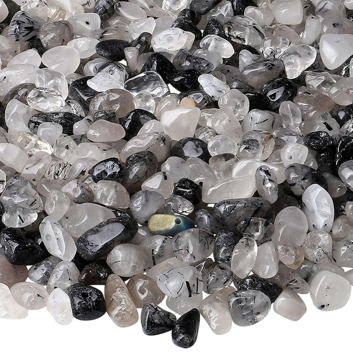 LAIDANLA Black Rutilated Quartz 400pcs Natural Chip Stone Beads 5-8mm Healing Crystal Irregular Gemstones Drilled DIY Loose Rocks Bead Crystal for Bracelet Earrings Necklace Jewelry Making Crafting