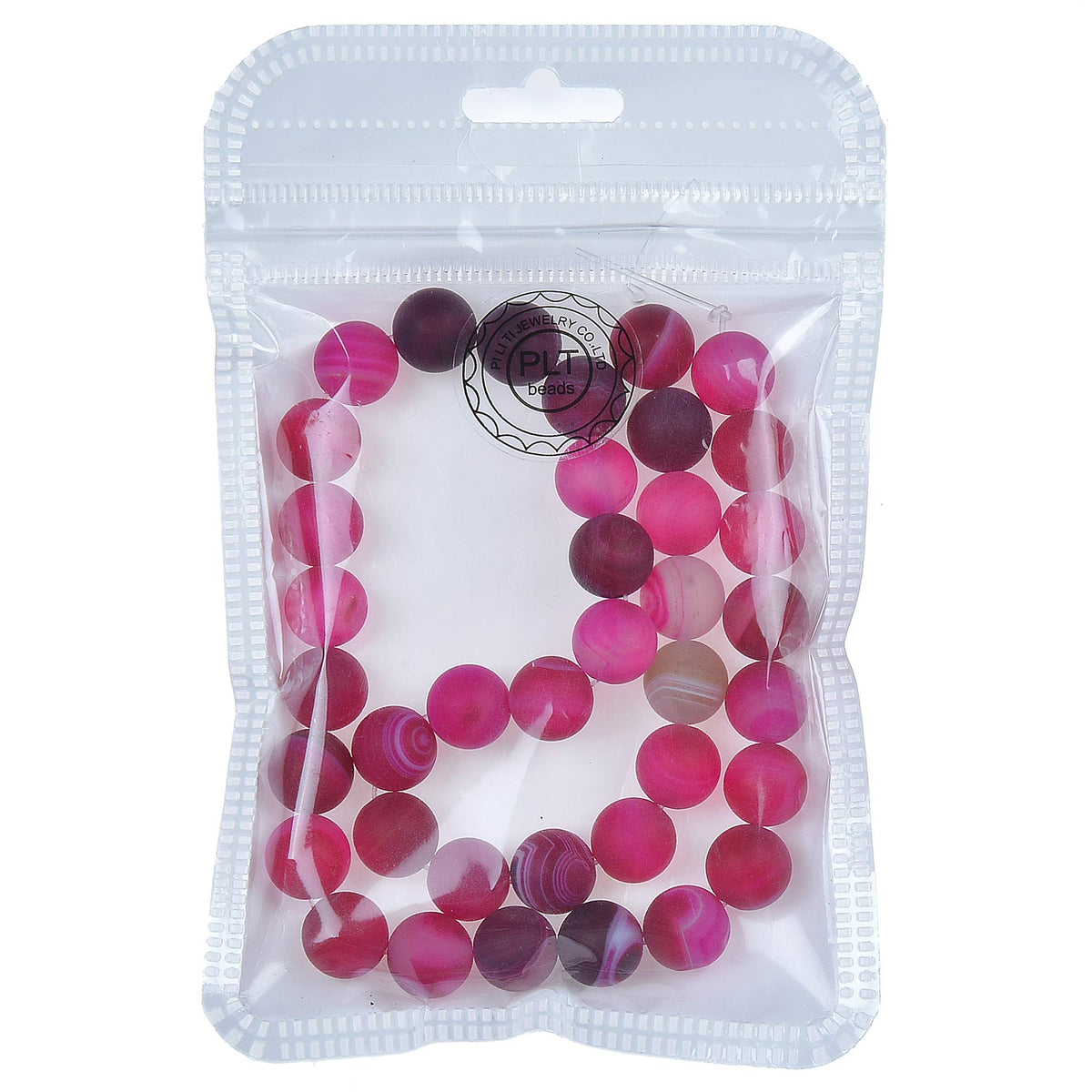 PLTbeads Natural Gemstone Loose Beads Matte Approxi 15.5 inch DIY Bracelet Necklace for Jewelry Making (6mm, Matte Fushia Stripe Agate)