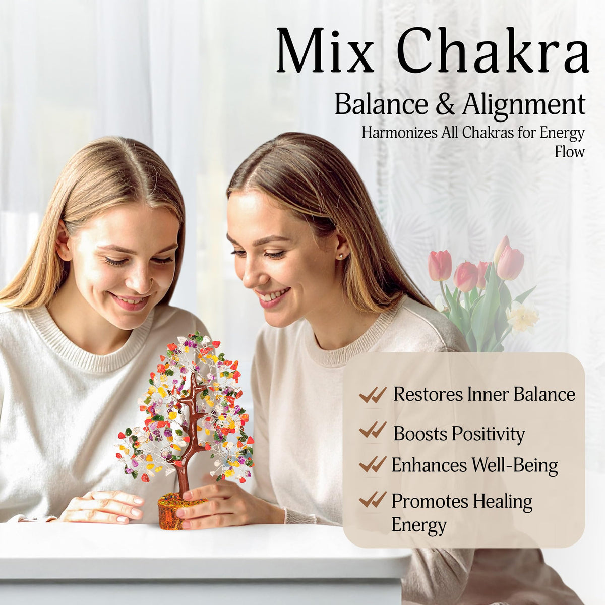 YATSKIA Mix Chakra Tree - Gemstone Tree of Life - Crystal Gifts for Women - Gemstones and Crystals - Crystal Trees for Positive Energy - Meditation Gifts