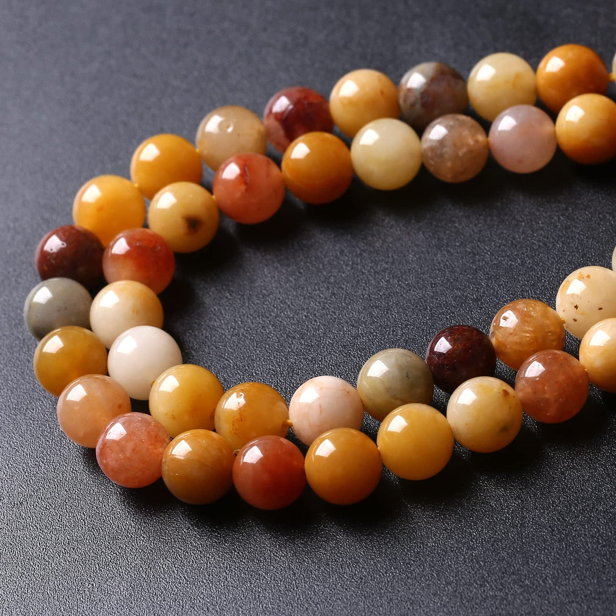 36PCS 10MM Natural Golden Thread Jade Beads Energy Stone Healing Power Loose Beads for Jewelry Making DIY Bracelet Necklace Earrings 15" (Golden Thread Jade, 10mm)
