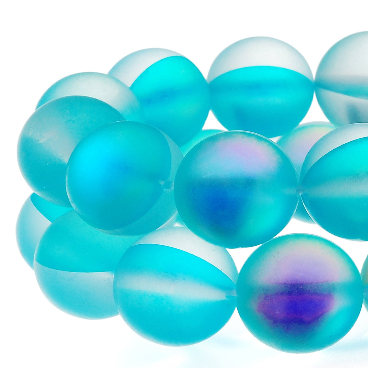 RUBYCA 12mm Round Moonstone Matte Crystal Glass Beads Aura for Jewelry Making Blue, 1 Strand