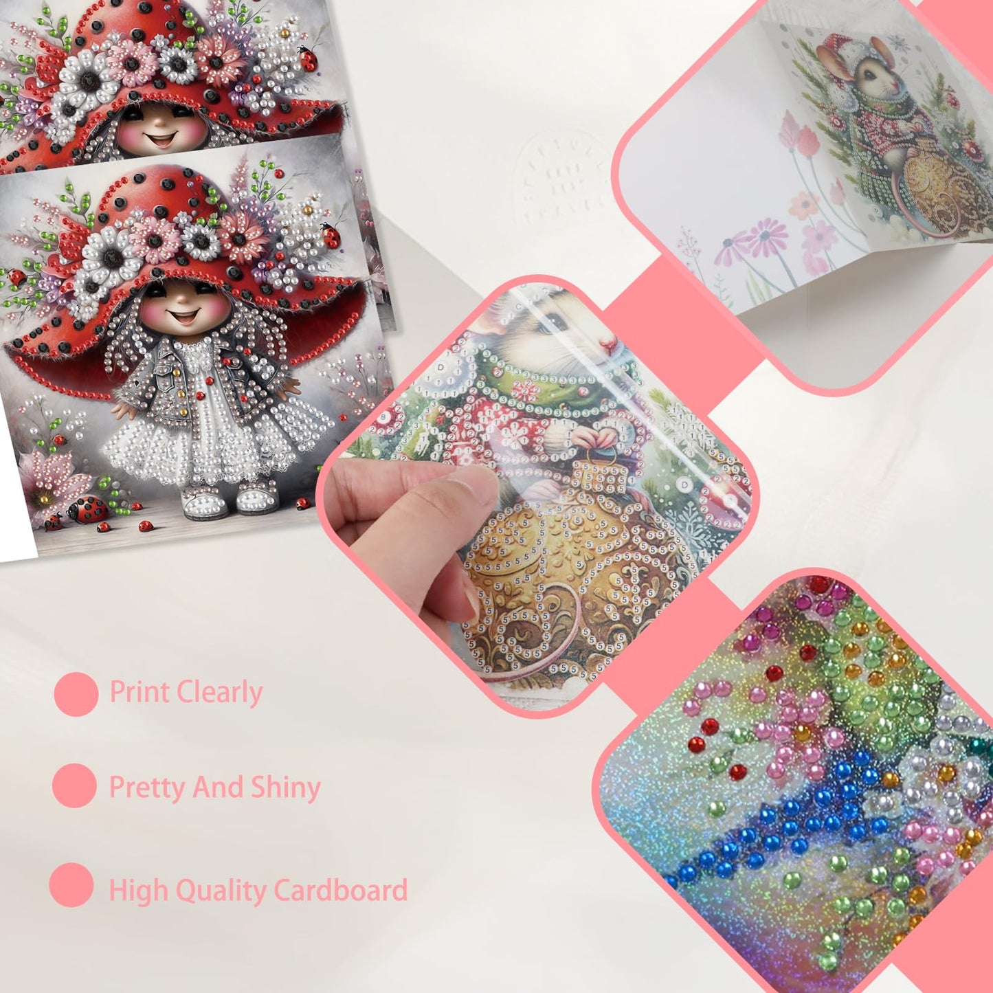 JISHSHAY 6 PCS Diamond Art Greeting Cards Diamond Painting Birthday Cards with Envelopes Gem Art Gem Painting with Special Drills for Thanksgiving Birthday Anniversary Valentine Festival Fairy Elf