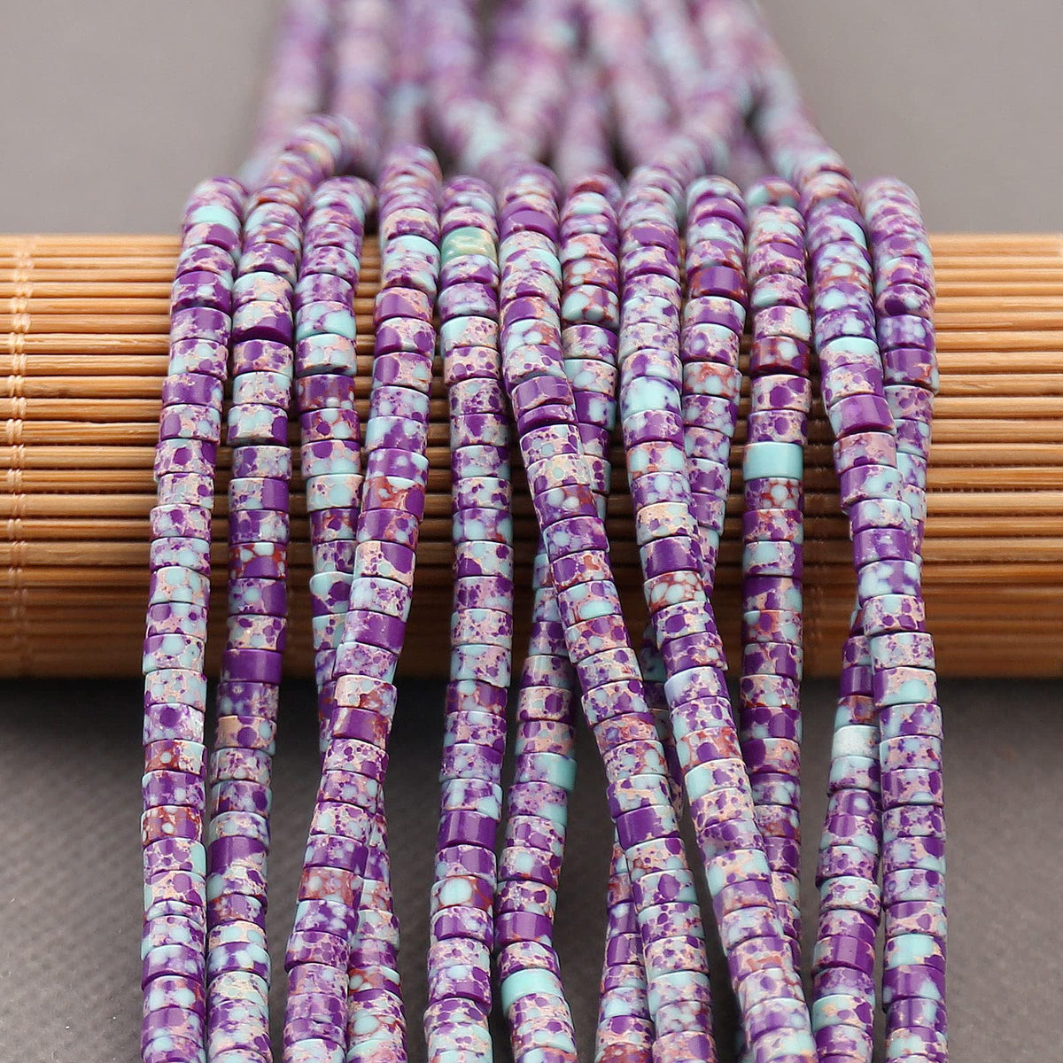 BONNY BOXX 150PCs Natural Purple Imperial Jasper Spacer Beads, Loose Semi Precious Flat Round Gemstone Heishi Disc Stone Beads for Beading Jewelry Making 4mm*2mm