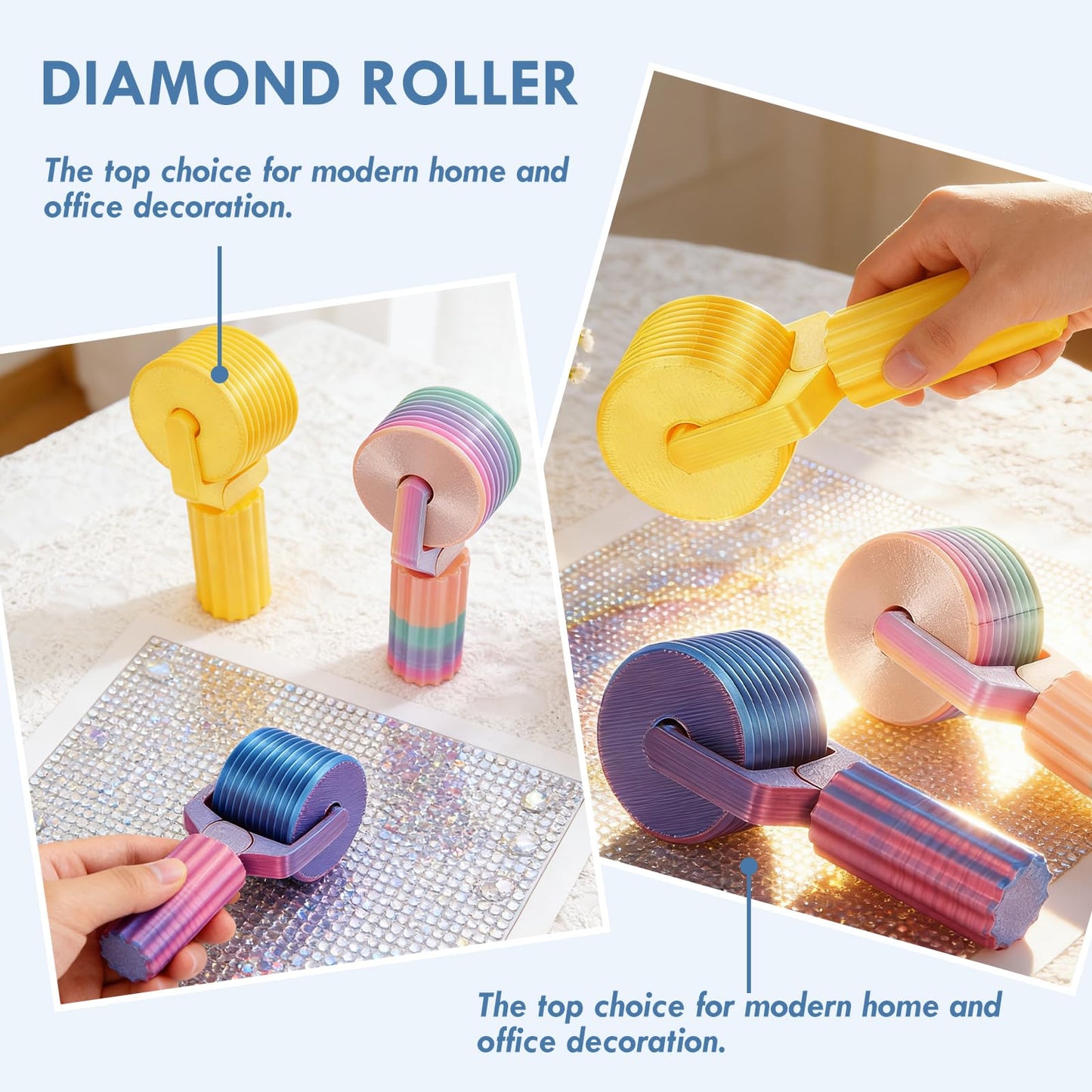 EVOCKAY Diamond Painting Roller Tool - Enhance Your DIY Crafts with Rhinestone Embroidery & Accessories（Rainbow Blue Yellow）