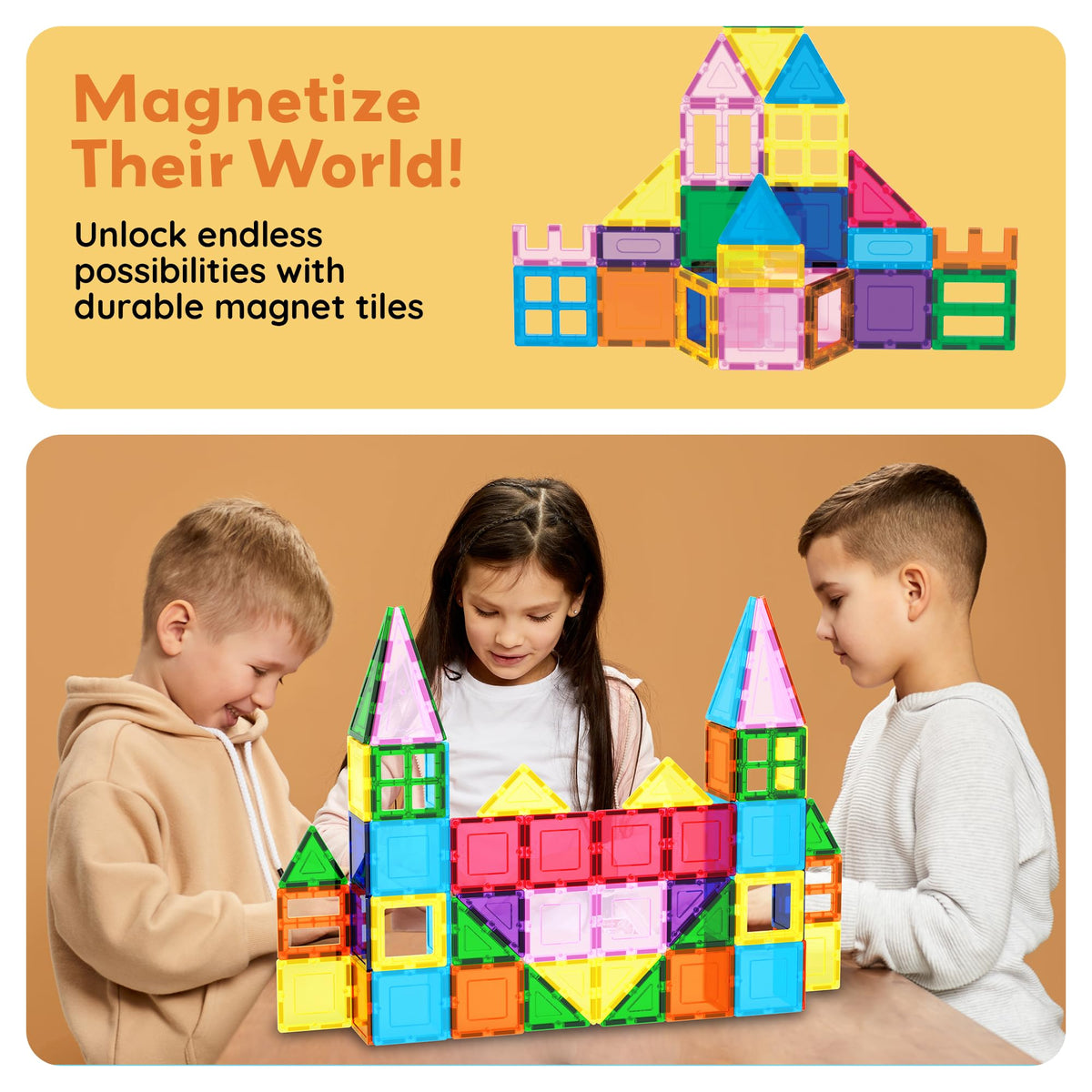 PicassoTiles 101 PCs Magnetic Tiles Building Blocks with Car & Drawstring Carry Bag Toy Storage Magnet Block for Toddlers Kids STEM Toy Set Educational Tile Learning Brain Development Ages 3+ PC101