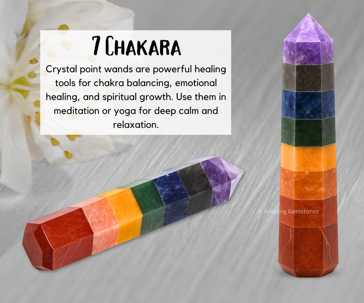 Amazing Gemstone Seven Chakra Crystal Towers ~ Natural Healing Crystal Point Obelisk for Reiki Healing and Crystal Grid (2" to 3" INCH)