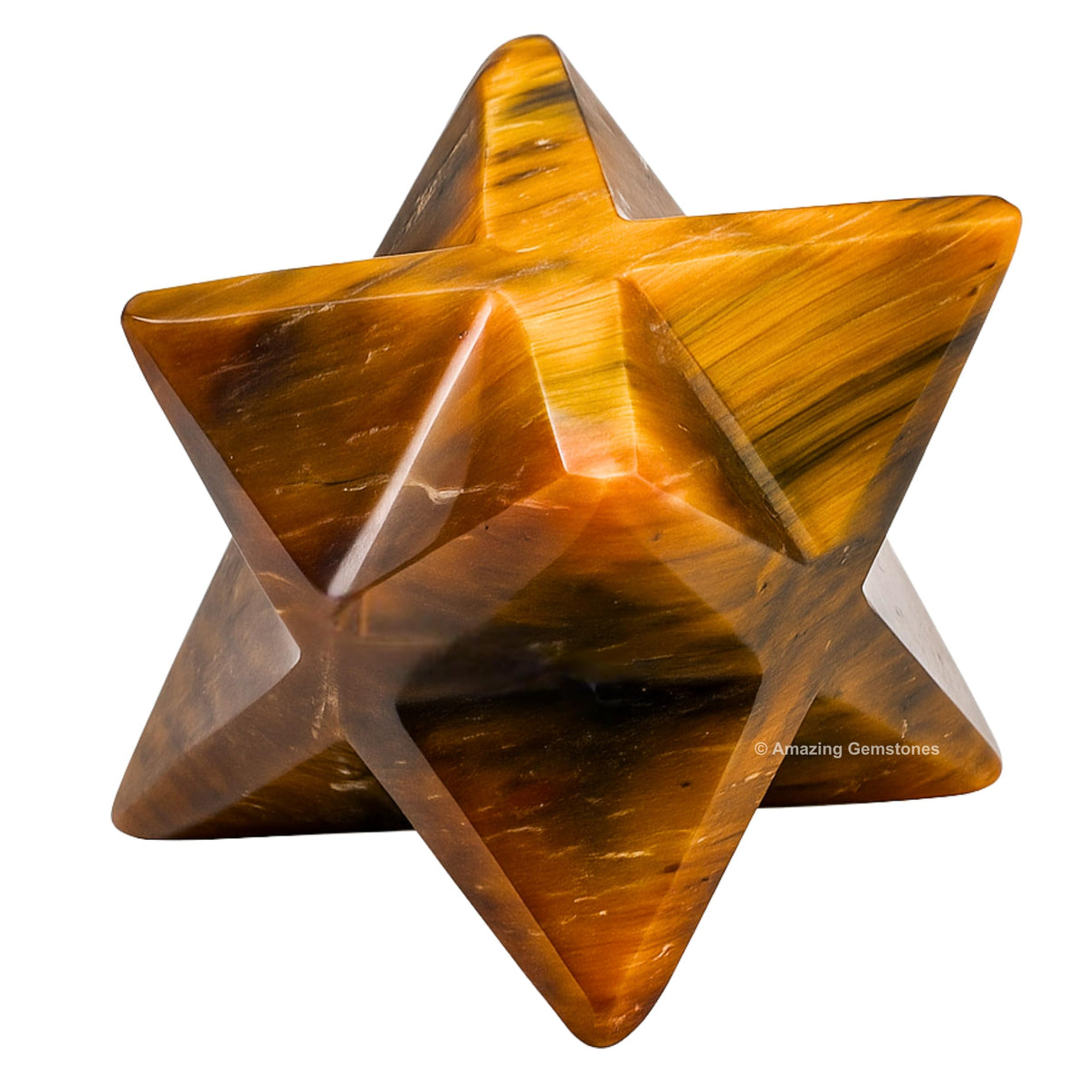 Amazing Gemstone Tiger Eye Merkaba Crystal - 0.75 Inches Metaphysical Merkaba Star for Meditation - Energetic Tetrahedron Crystal and Healing Stones and Healing (15-20mm)