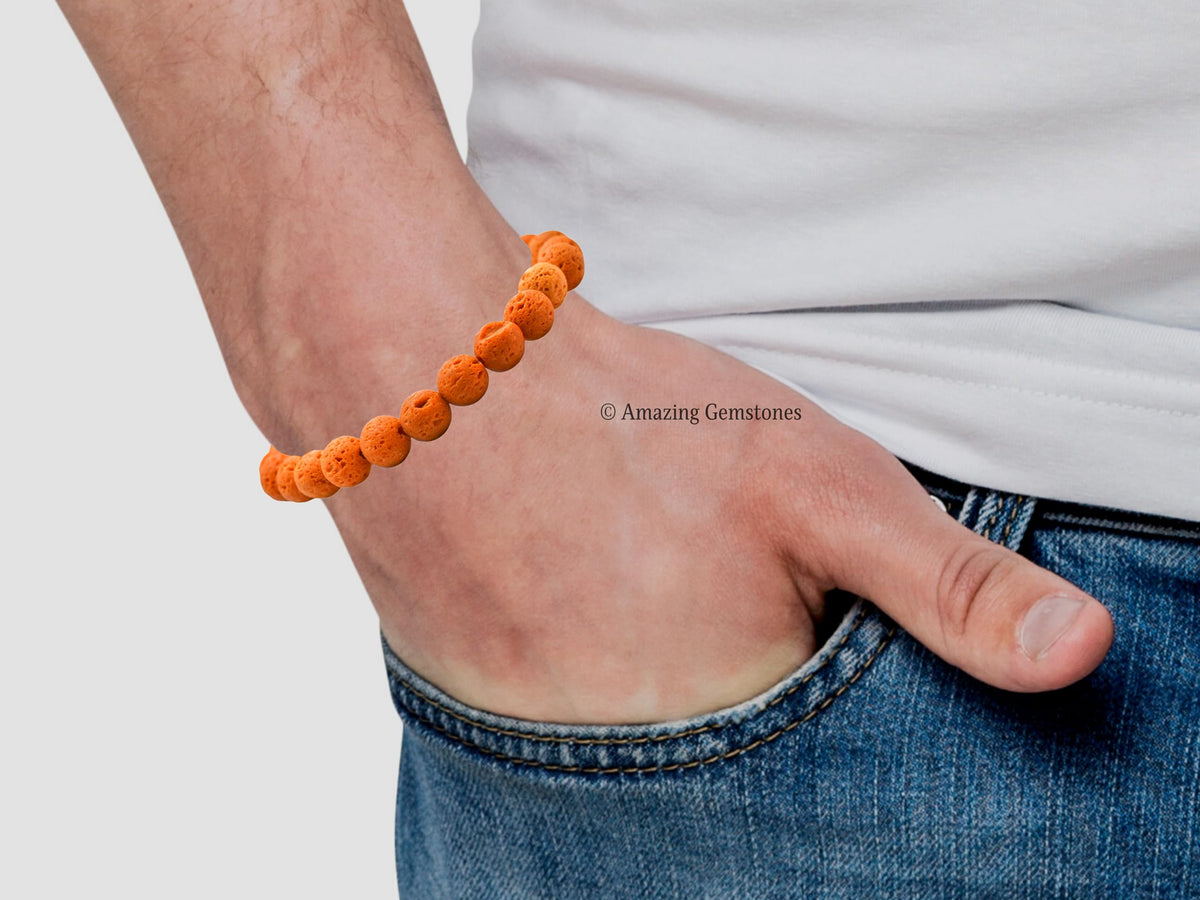 Amazing Gemstone Crystal Bracelet for Women Men's Gifts - Protection Healing Crystal Bracelet - 8mm Gemstone Beaded Stretchable Bracelet Pulseras Para Hombres Mujer Stocking Stuffers Mothers Day Gift (Orange Lava)