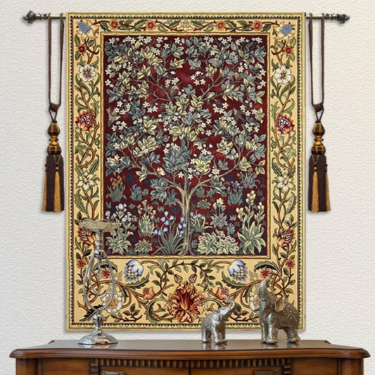 ORITURAL Medieval Tapestry, William Morris Tree of Life Tapestry, Vintage Tapestry, Jacquard Woven Tapestry Wall Hanging, Large Wall Tapestry for Living Room (Red, 55L x 40W, Unframed)