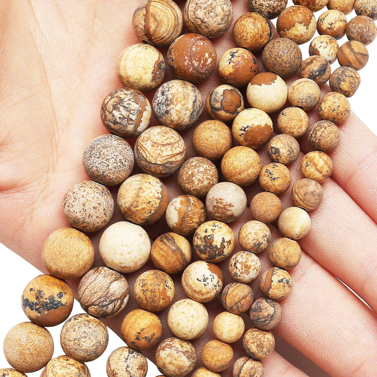 Natural Matte Picture Jasper Beads, 10MM Round Frosted Unpolished Loose Gemstone Beads for Bracelet Necklace Jewelry Making, Energy Stone Healing Power with Stretch Beading Cord