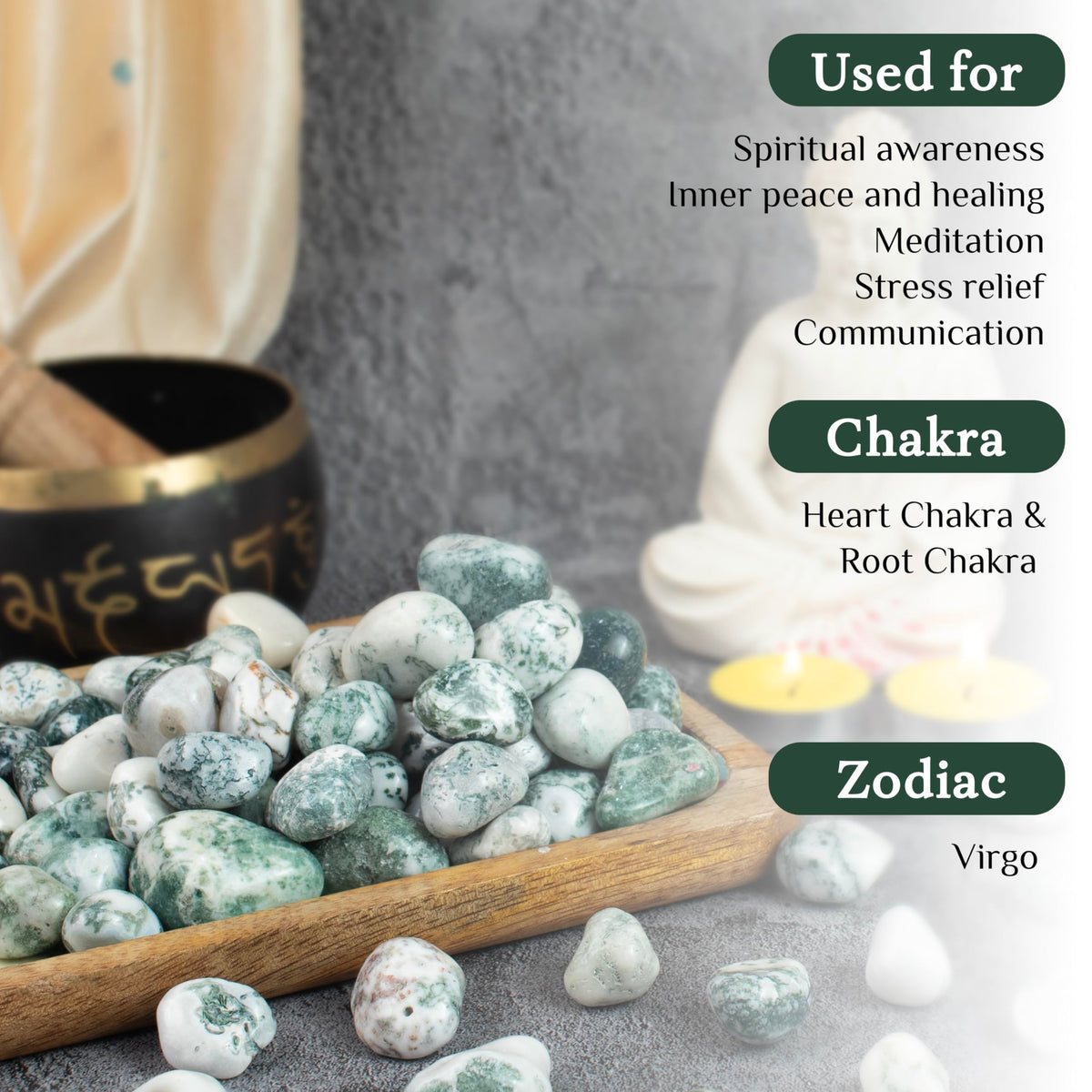 Crocon 1lb Tree Agate Tumble Stones Stones Set Pocket Crystal Healing Gemstones Balancing Tumble Collection Palm Stone Meditation Good Luck Charm Gift Craft Home Decor Size: 20-25 mm 1 LB