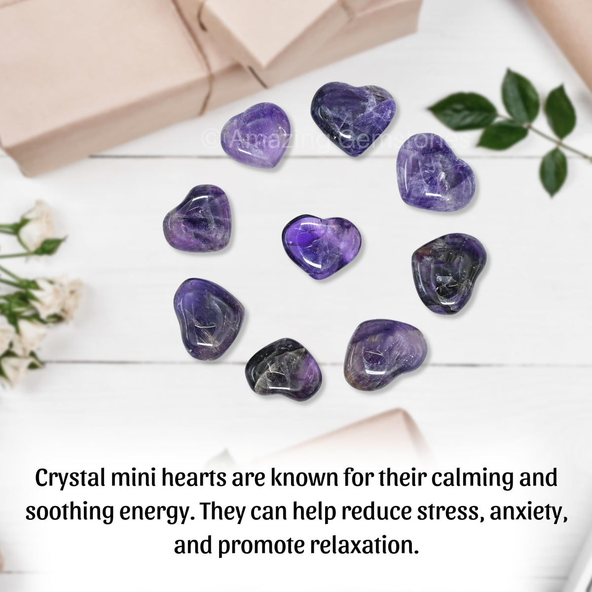 Amazing Gemstone Amethyst Stone Heart - Pack of 10 Crystal Heart Stones Rocks - Corazones De Piedra Crystals and Healing Stones Heart Shaped Crystal - Stocking Stuffers Gifts