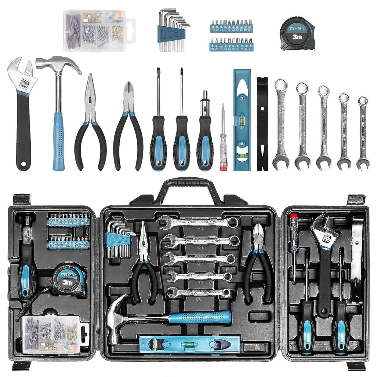 Zeite Tool Kit for Home, 144 Piece Hand Tool Set with Storage Box, General Basic Repair Tool Set with Hammer, Pliers, Wrenches, Voltage Tester, Measure Tape, Screwdriver Bits