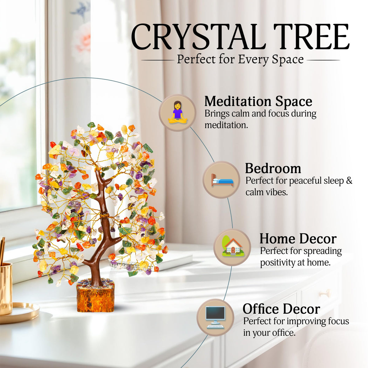 YATSKIA Chakra Tree - Crystal Tree - Stones and Crystals - Spiritual Decor - Chakra Stones and Healing Crystals - Feng Shui Decor - Crystal Gifts for Women