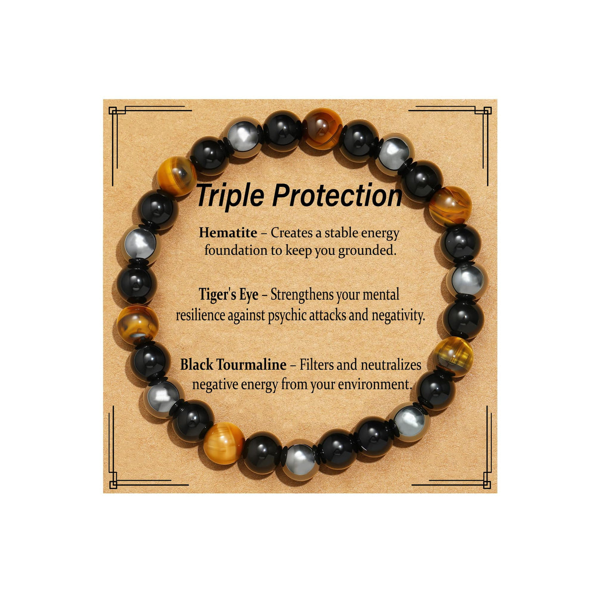 Kenailw Triple Protection Bracelet Gifts for Women, Healing Crystal Beaded Hematite Black Tourmaline Tigers Eye Natural Stone Healing Birthday Christmas Gifts Jewelry for Her Mom Best Friend