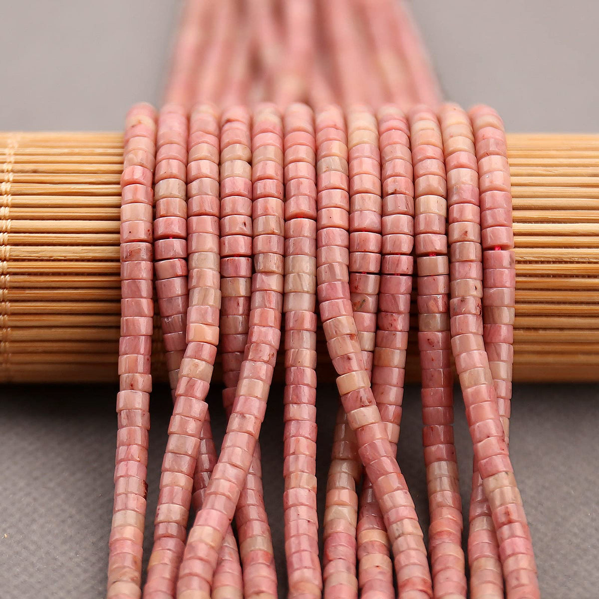 BONNY BOXX 150PCs Natural Rhodochrosite Spacer Beads, Loose Semi Precious Flat Round Gemstone Heishi Disc Stone Beads for Beading Jewelry Making 4mm*2mm