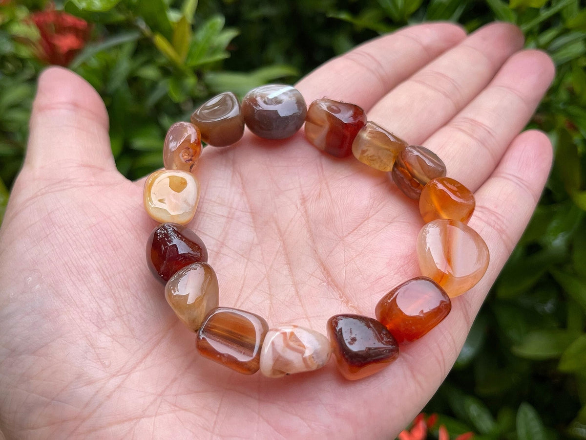 GAF TREASURES Carnelian Crystal Nugget Bracelet, Genuine Carnelian Tumbled Gemstone Bracelet, Healing Crystal Bracelet, Gift for Men & Women (1)