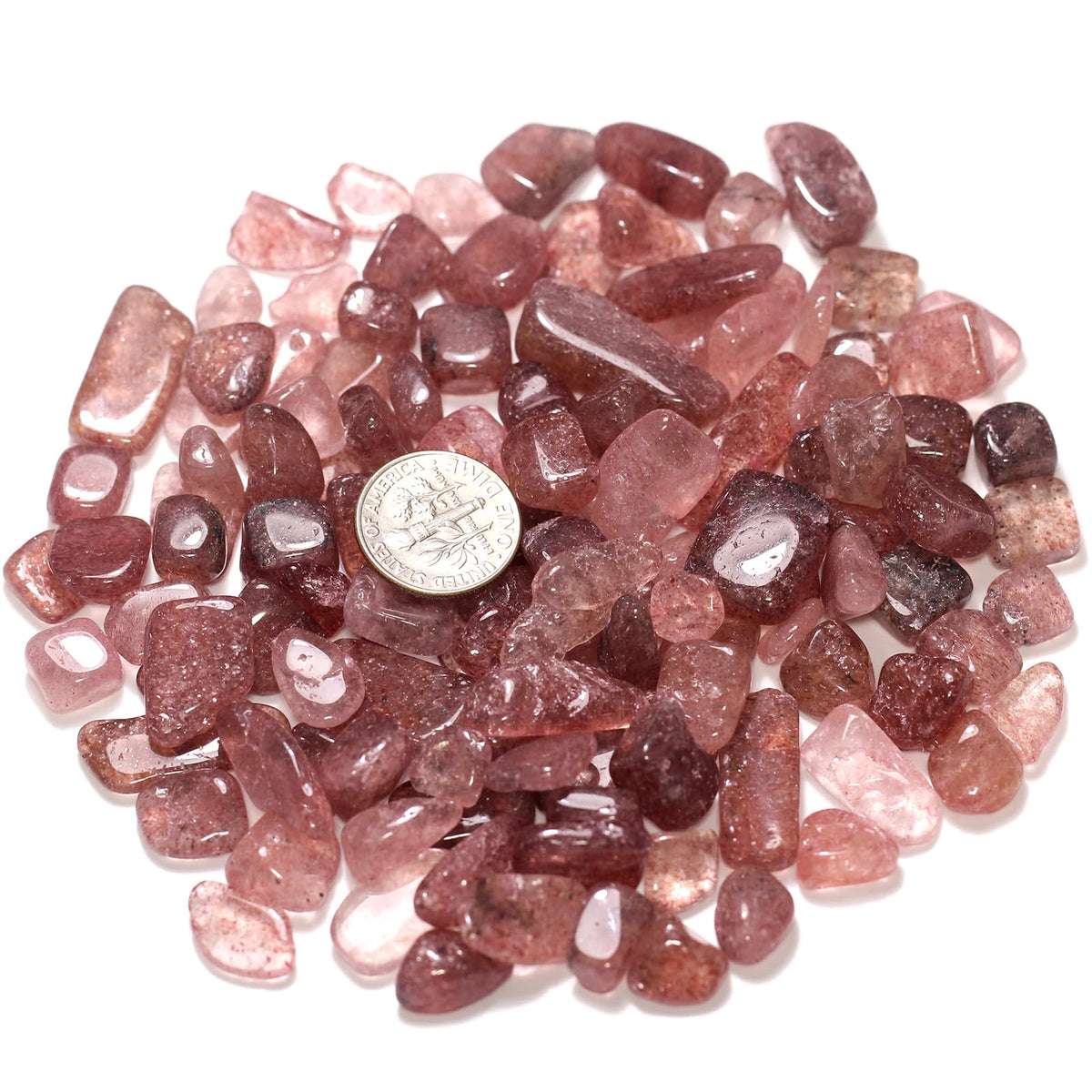 ZenQ 1 lb Strawberry Quartz Tumbled Stone Chips Crushed Natural Crystal Quartz Pieces