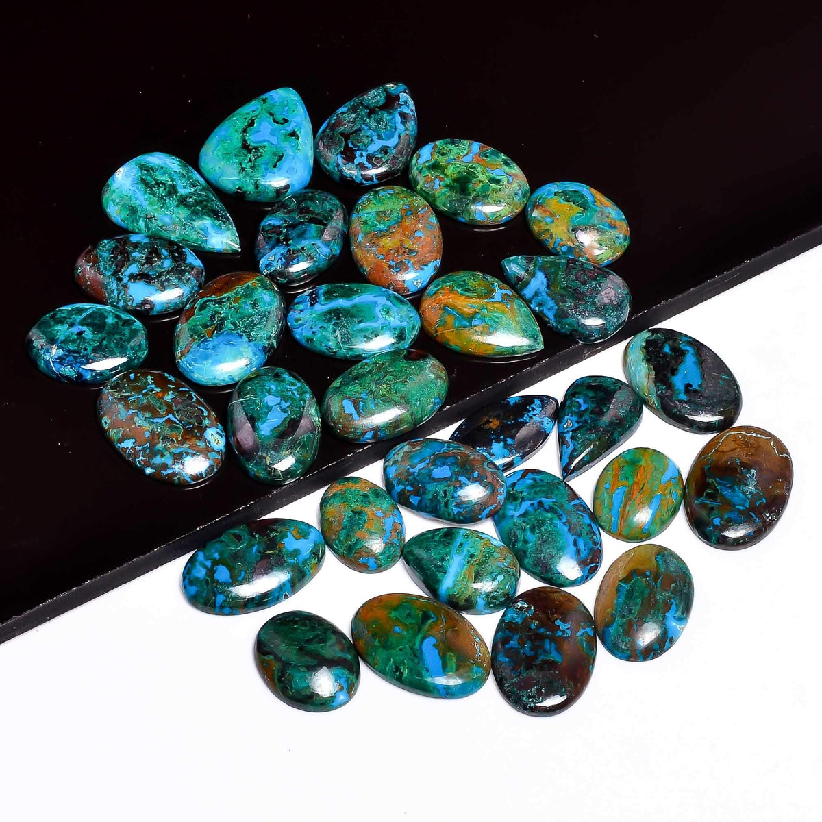 GEMKORA 3 to4 pcs Natural Parrot Wing Chrysocolla Gemstone Cabochon for Jewelry Making, Loose Stones Supply, Wholesale Cabochons Lot, DIY, Wire Wrapping, Healing Crystals, New Gemstones