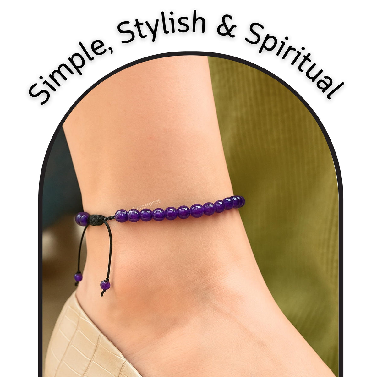 Amazing Gemstone Amethyst Anklet Ankle Bracelets for Women - Waterproof Beaded Healing Crystal Anklets, Plus Size Chakra Gemstone Bead Anklet (Stretchy Adjustable - Plain)