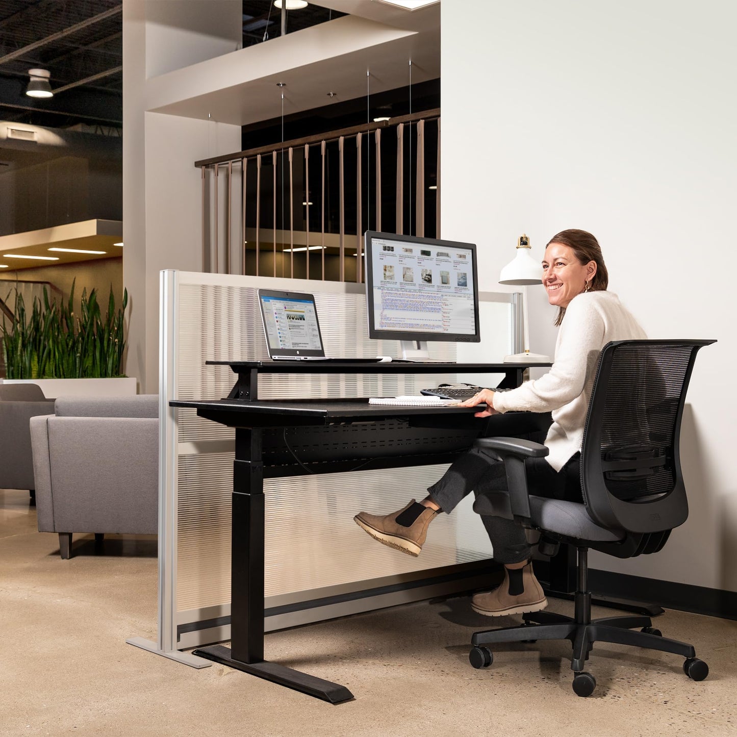 Stand Up Desk Store Aesthetic Modular Room Divider Wall | 70" W x 48" H Office Partition Walls & Cubicle Wall Dividers | Lightweight, Durable, Translucent Partition Wall Divider for Workspaces