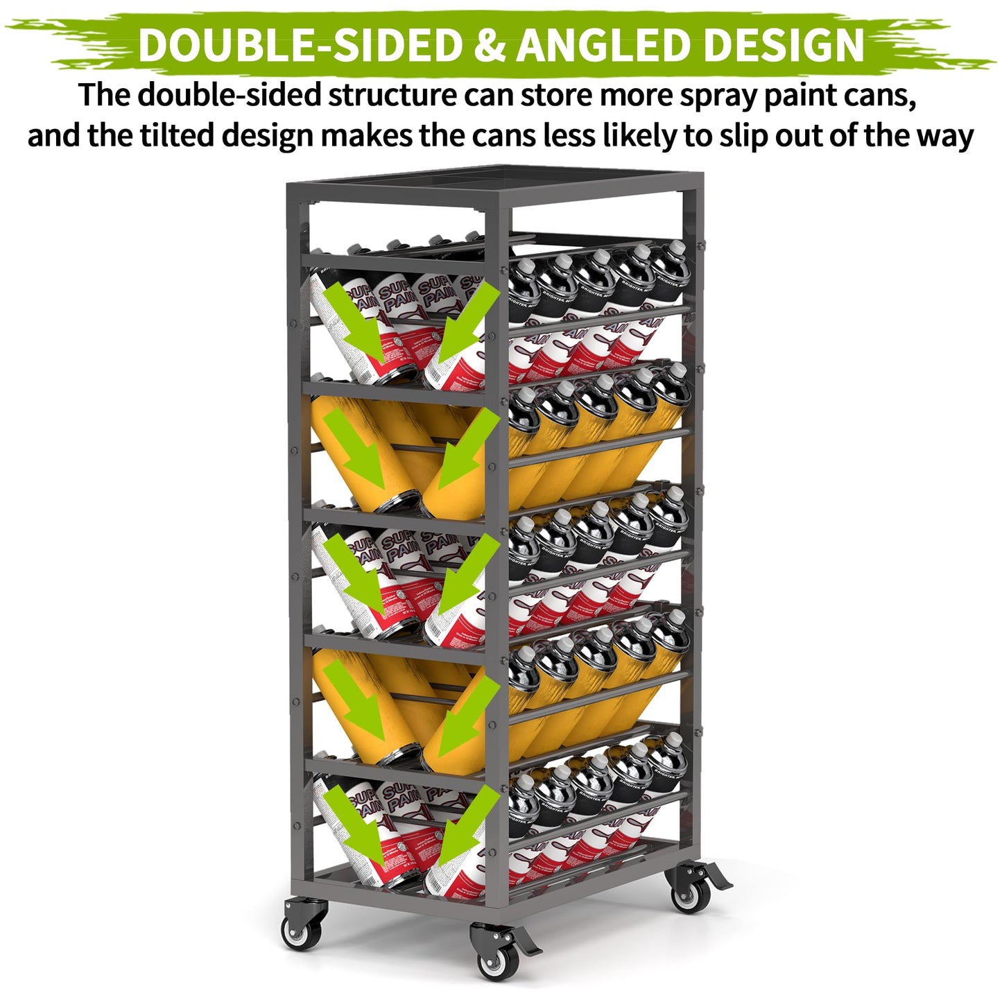 yeshine 50 Can Spray Paint Storage Rack, Rolling Aerosol Storage Cart, Metal Spray Bottle or Lube Holder, Aerosol Can Holder Rack, Paint Bottle Organizer for Garage And Craft Workroom