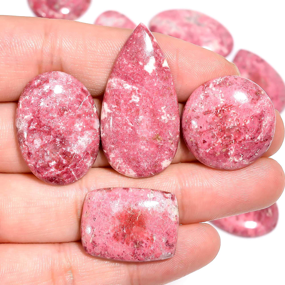 GEMKORA 4pcs Natural Thulite Cabochon, Wholesale Gemstone Lot, Bulk Elegant Crystal, Jewelry Making Supply, her