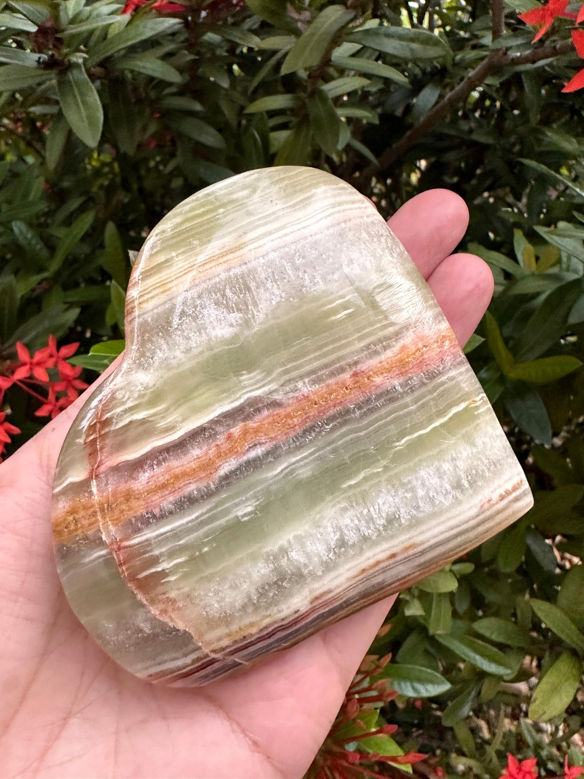 GAF TREASURES Jumbo Green Onyx Gemstone Hearts, Polished Green Onyx Puffy Hearts, Green Onyx Crystal Palm Stone, Green Onyx Healing Crystal Hearts (1 Heart)