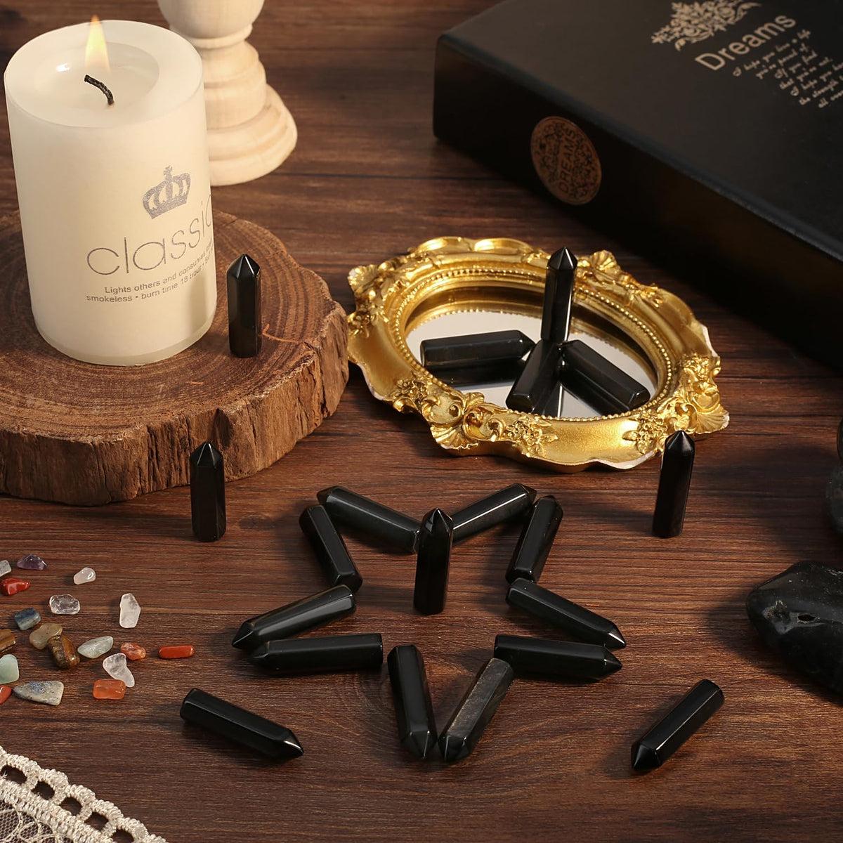 QINJIEJIE Black Obsidian 20 PCS Healing Crystals Stones Sets Wands Bulk Natural Pocket Crystal Towers Assorted Pointed Reiki Gemstones Polished Energy Meditation Chakra Gifts for Women Men