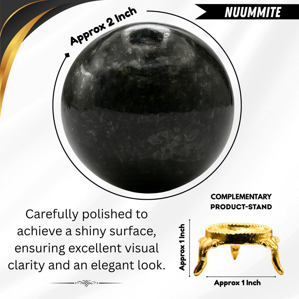 Amazing Gemstone Nuummite Crystal Ball with Stand - 2" Inches Crystal Sphere Meditation Balls for Witchcraft and Decorative Balls
