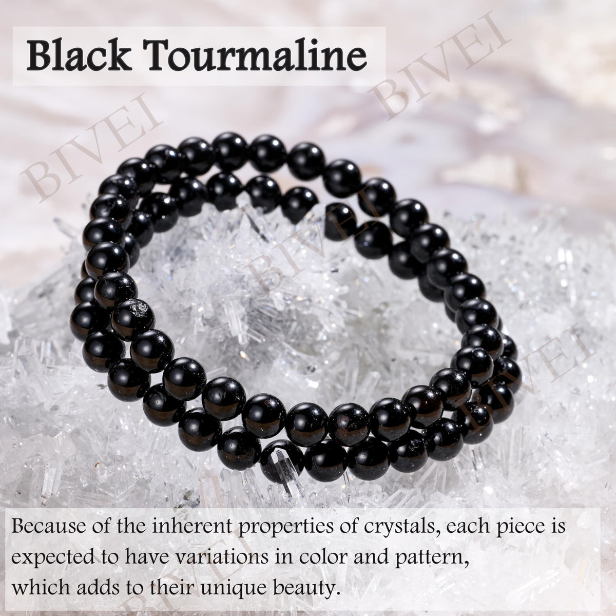 Bivei Black Tourmaline - Protection & Grounding - 6mm Beaded Bracelets for Women Handmade Semi Precious Natural Stone Stretch Elastic Jewelry for Women Yoga Protection Gifts Small