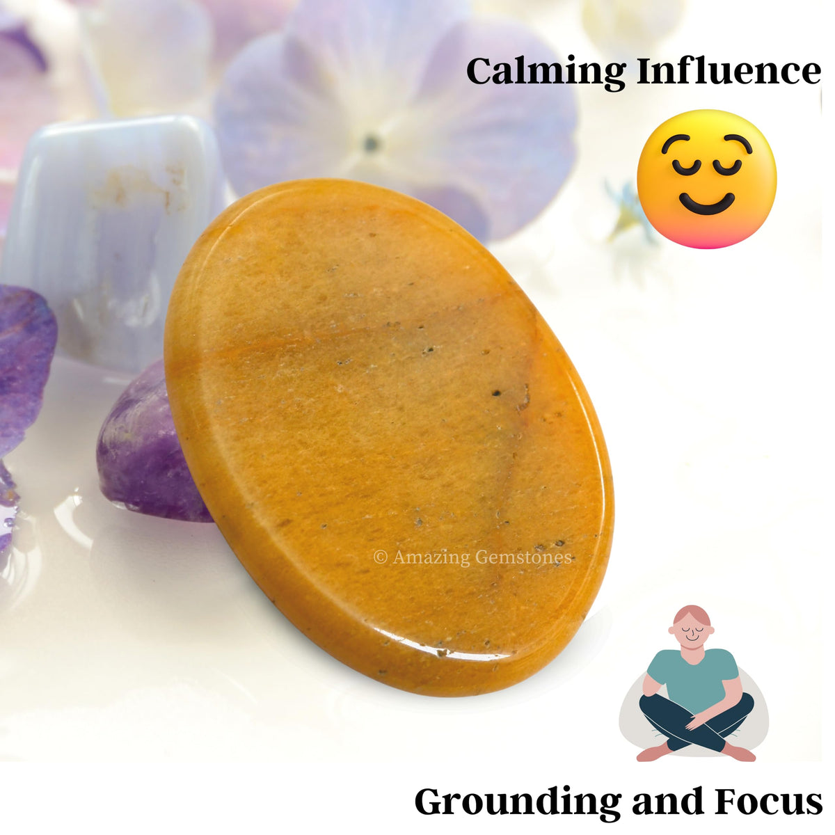 Amazing Gemstone Yellow Jasper Worry Stone Crystals and Healing Stones - Worry Stones for Stress Relief Gifts - Piedra Crystal Fidget for Meditation - Unique Stocking Stuffers and Birthday Gifts