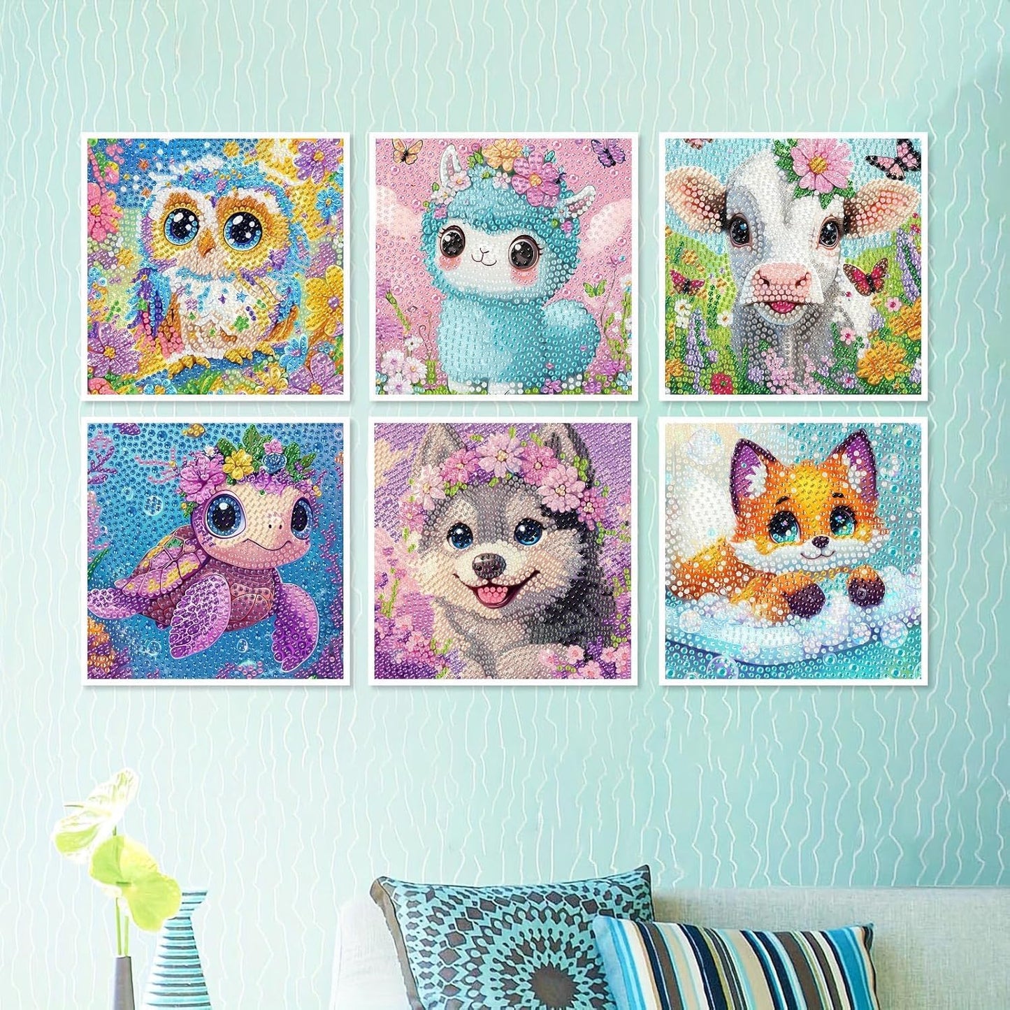 VividMeng 6 Pack Diamond Painting Kits for Kids Beginners, Cute Animals Diamond Art for Kids Ages 6-8-9-10-12 Girls Boys, Full Round Drill DIY Big Gem Art for Home Wall Decor and Gift 6x6inch