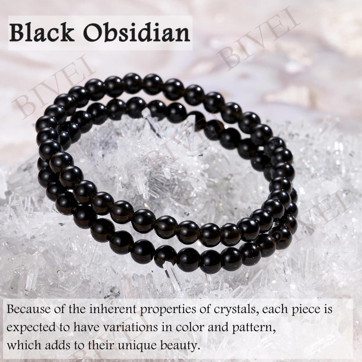 Bivei Black Obsidian - Strength - 6mm Beaded Bracelets for Women Handmade Semi Precious Natural Stone Stretch Elastic Jewelry for Women Yoga Protection Gifts