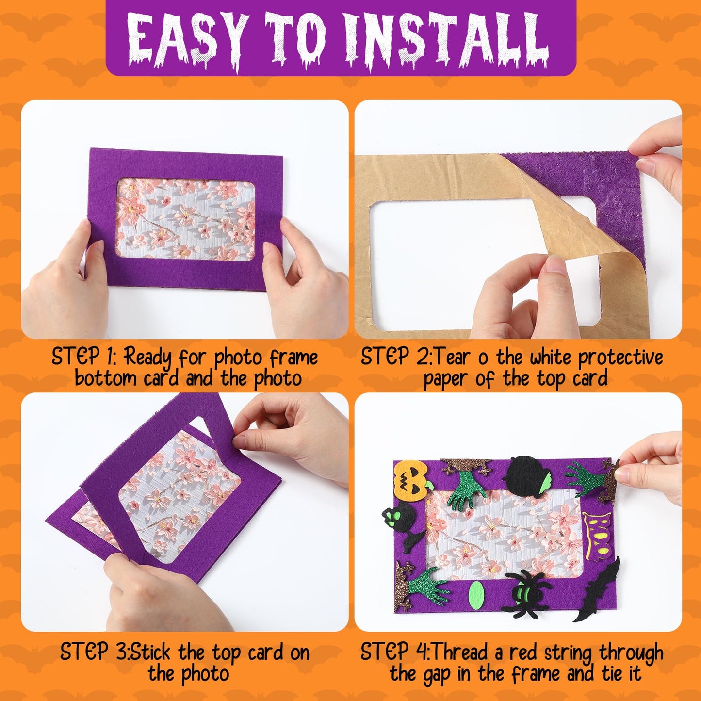Barydat 260 Pcs Halloween Felt Photo Frame Crafts Kit 30 Picture Frames Crafts with 230 Felt Stickers, Fun DIY Photo Frame for Halloween Party Supplies Favors